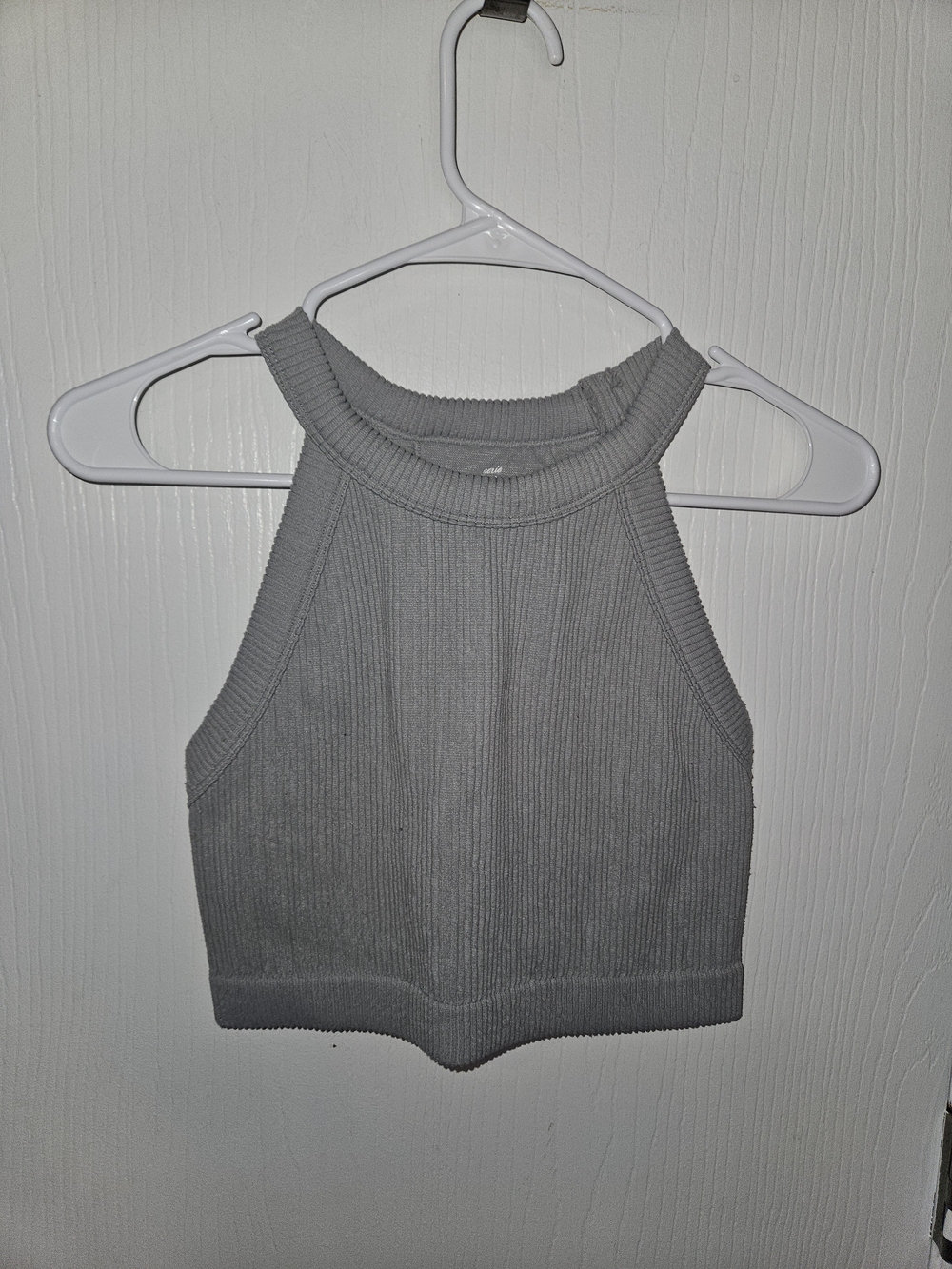aerie Gray Ribbed Halter Crop Top